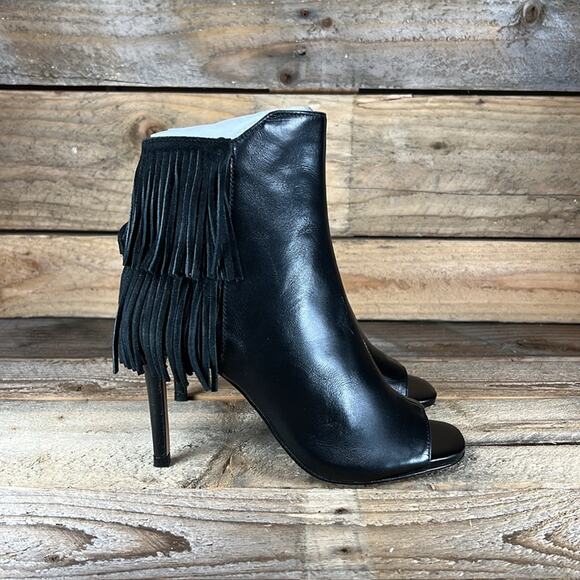 Vince Camuto Amenala Heeled Peep Toe Bootie - Black Leather - 6 - NWOB - Picture 3 of 8